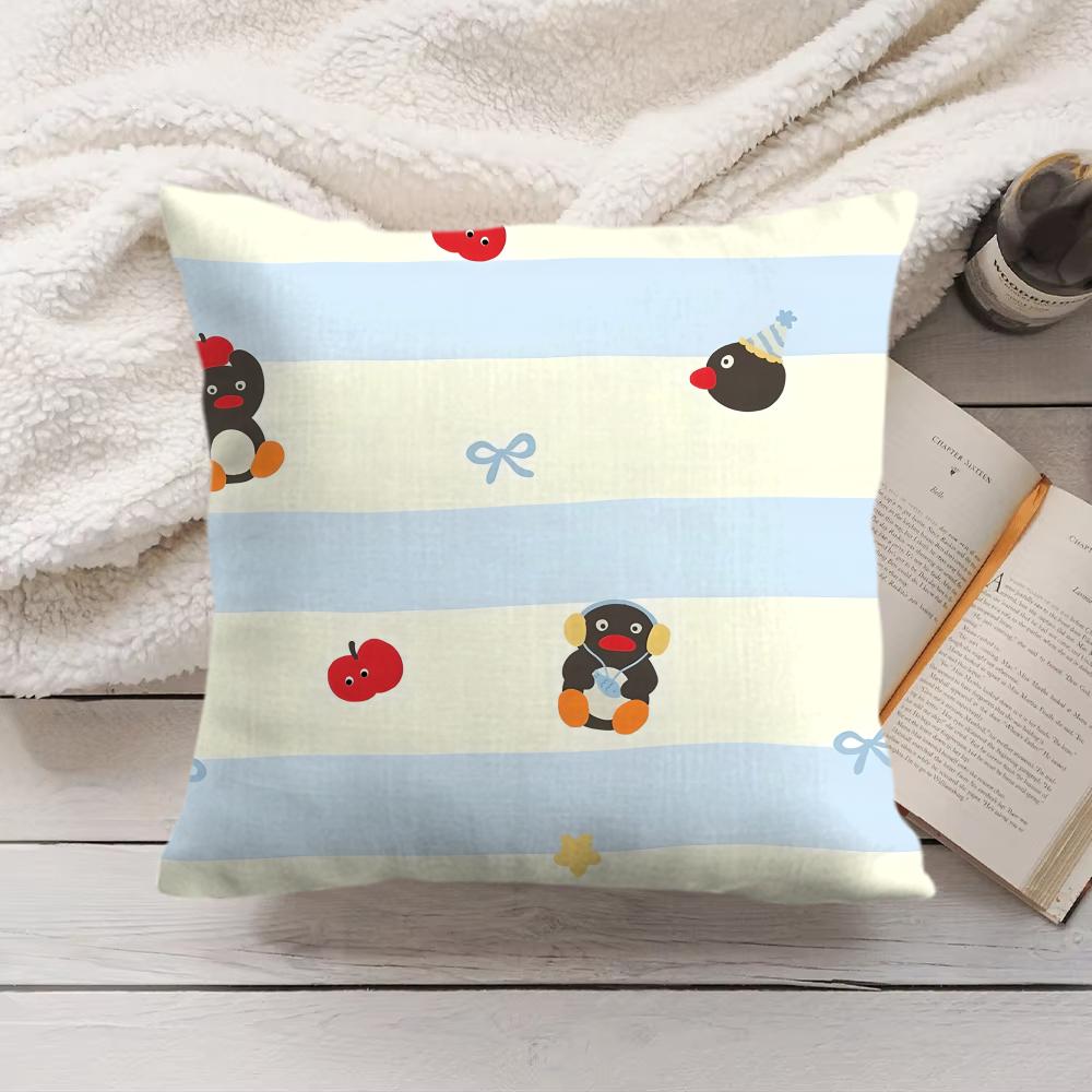 PPingu Cartoon Cute Cushion Cover Silky Short Plush Invisible Zipper Dustproof Sofa Pillow Case for Home Decor