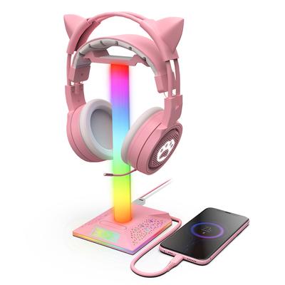 Różowy Stojak na Słuchawki RGB Gamingowy Uchwyt na Słuchawki z Portami USB Sterowanie Dotykowe Światło Biurkowy Wieszak na Słuchawki Stojak Ekspozycyjny