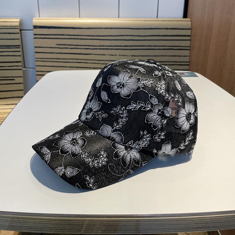 

Baseball Cap Women Summer Korean Style Sunscreen Flower Printed Baseball Cap Casual Breathable Adjustable Sun Hat Visor Snapback 56-58cm чорний