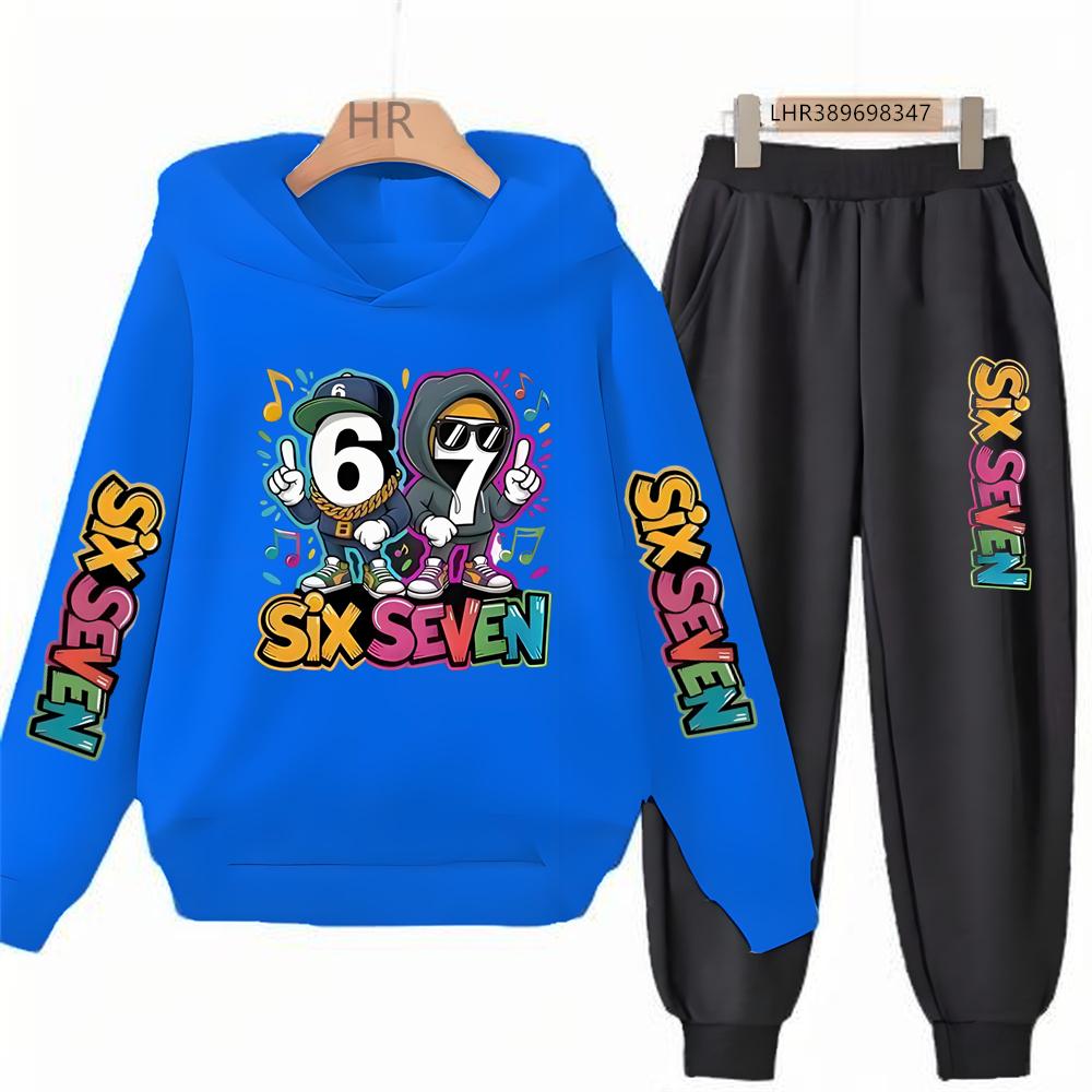 Autumn Kids Hoodie Black Boy Girl White Pink 3-12Yrs 67 Six Seven Print Clothing Casual Top+Trousers Child Gift Coat Set