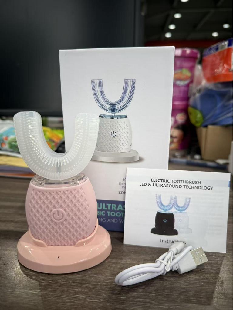 U-Shaped Waterproof Silicone Electric Toothbrush with Mouthguard for Couples, Ultrasonic Induction Charging