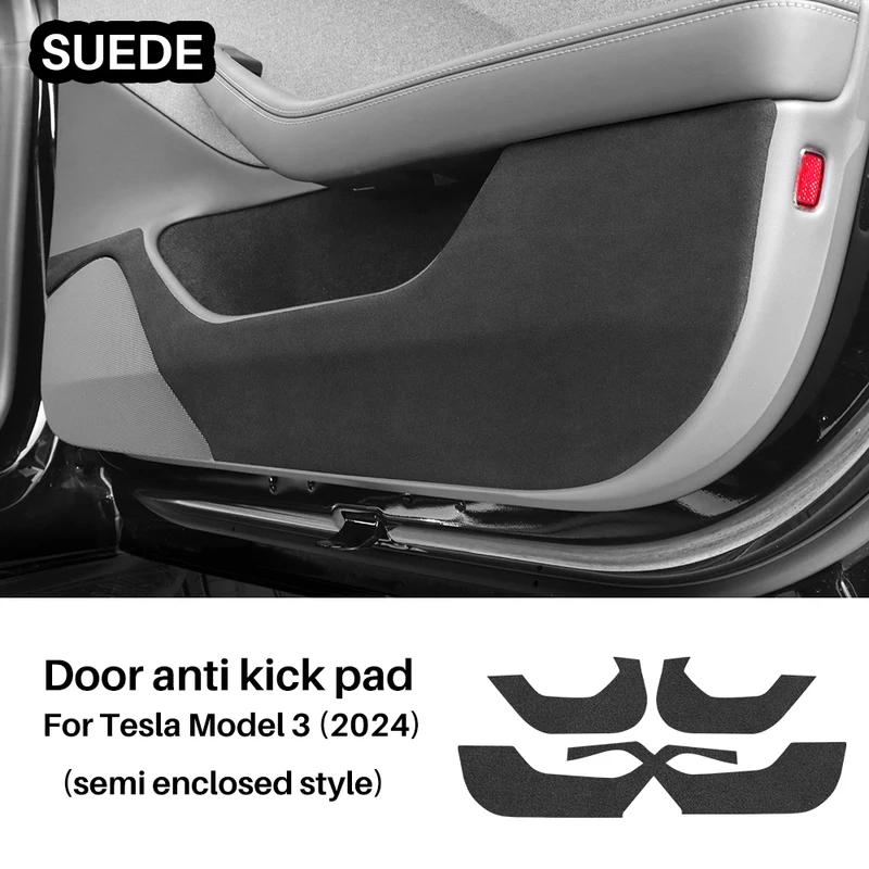 For Tesla Model 3 Highland 2024-up Suede Leather Door Anti-Kick Sticker Soil-Proof Mat Children's Kick Pad Car Accessories