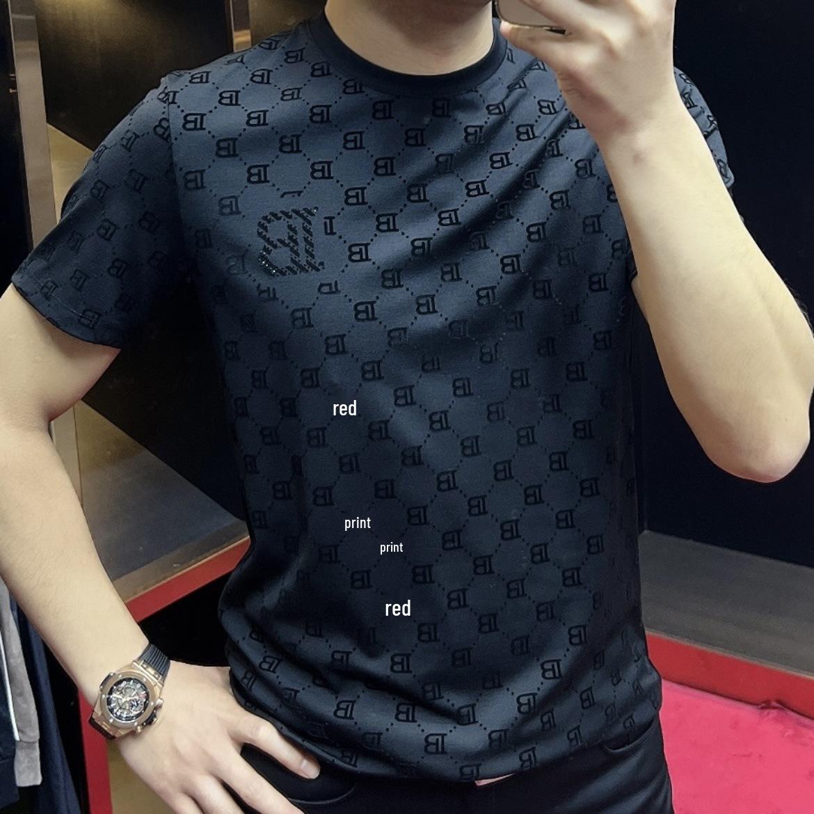 

Men s Spring/Summer Printed Crew Neck T-Shirt - European Style, High Elasticity, Slimming Fit, Short Sleeve, Letter Design 5XL чёрный