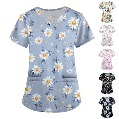 Women's Fashion V-Neck Short Sleeve Overalls With Pockets  Print Tops  Clothes