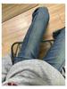 Jeans Retro Azules de Micro-Campana – Pantalones Elásticos Adelgazantes de Talla Grande para Mujer con Forma de Pera, Estilo Primavera/Otoño.