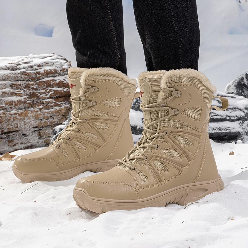 Mens Winter Boots Retro Combat Boots Anti Slip Wear-resistant Outdoor Boots High-top Non-slip Waterproof Wear-resistant Snow Boots
