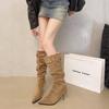 Pointed Thin Heel Thin Boots Women's 2025 Autumn and Winter Fashion Stacking Boots Belt Buckle High Heel Boots Thin Boots