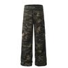 Unisex Vintage Washed Camo Wide-Leg Work Pants with Multi-Pockets