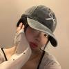 Korean-style vintage washed distressed bow baseball cap for women, new summer hat, gray American-style duckbill cap