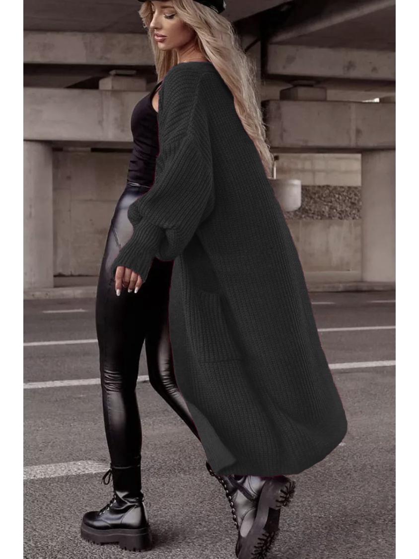 

Женский вязаный кардиган оверсайз с рукавами-фонариками и карманами - Коллекция Осень/Зима L чёрный