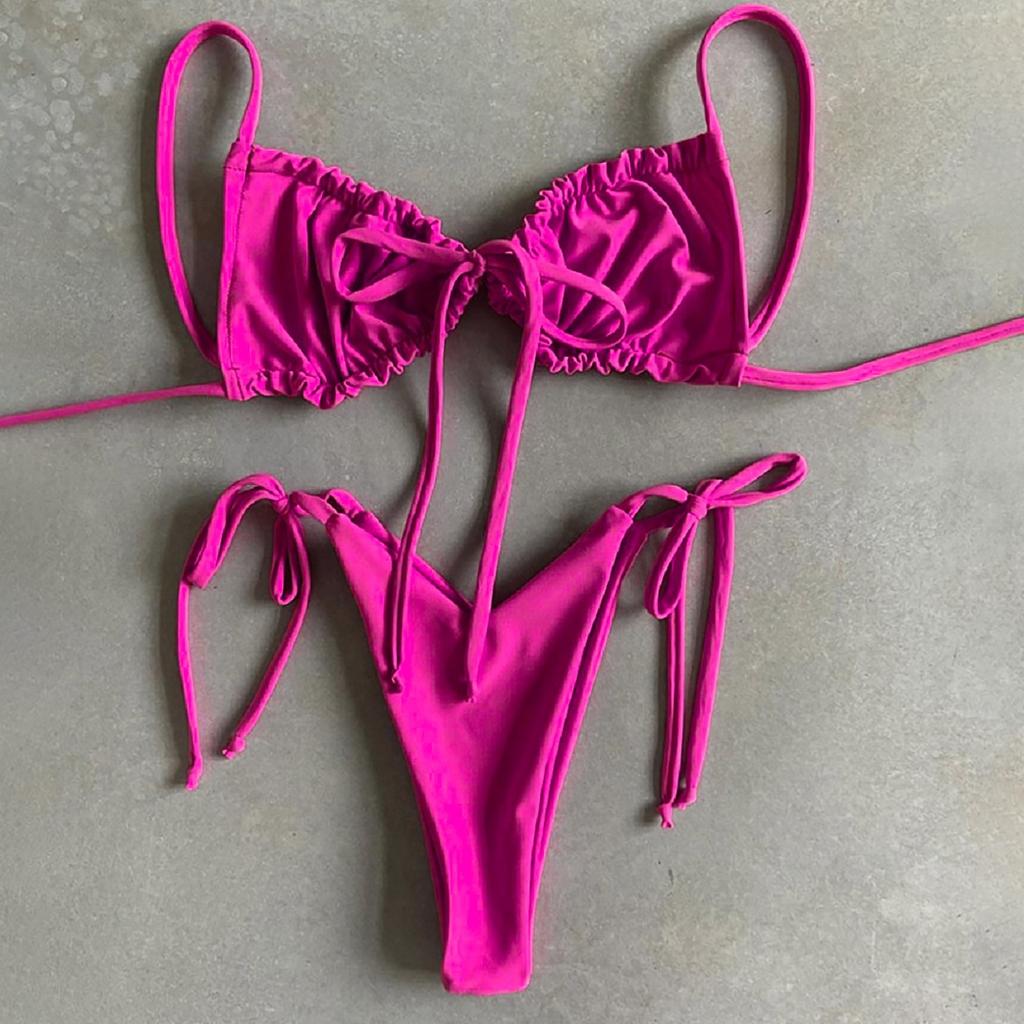 Women's Swimwear Solid Colour Bikini Strappy Swimsuit Split Swimsuit Set