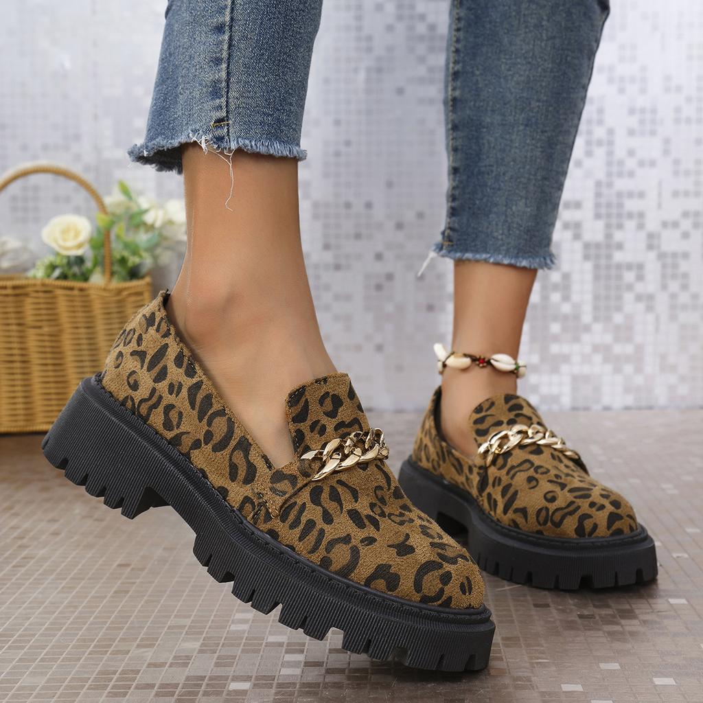 Fashion Plus Size 42 Women's Loafers Leopard British Style Thick Soled Shoes Office Women's Casual Designer Loafers Zapatos De Mujer