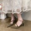 Spring and Summer New Pointed Toe Shallow Mouth Baotou Niche Stiletto Sandals for Women Sexy Leopard Print High Heels