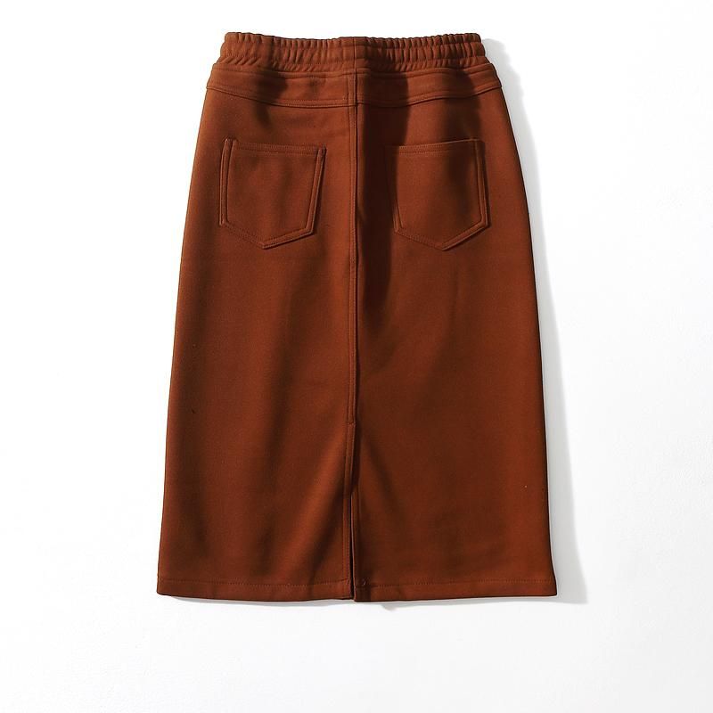 from Cupboard Original Single Fashion All-Match Autumn and Winter Thickened plus Velvet Skirt Women's Elastic Lace Pocket Split Straight Skirt