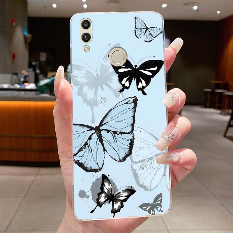For Huawei Honor 8C Case BKK-LX2 BKK-LX1 BKK-L21 Back Cover Clear Luxury Butterfly Fashion Flowers Soft TPU Silicone Phone Case