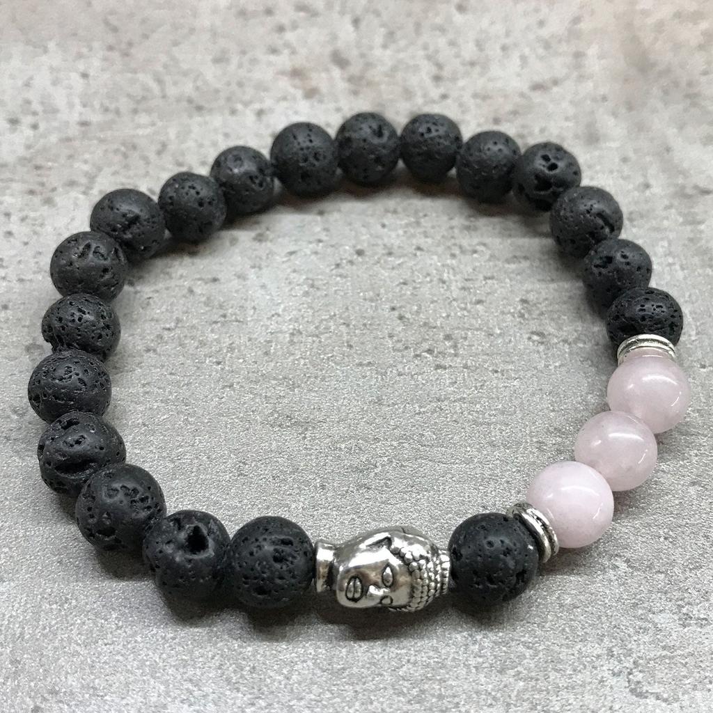Lava Stone Bracelet With Buddha Rose Quartz
