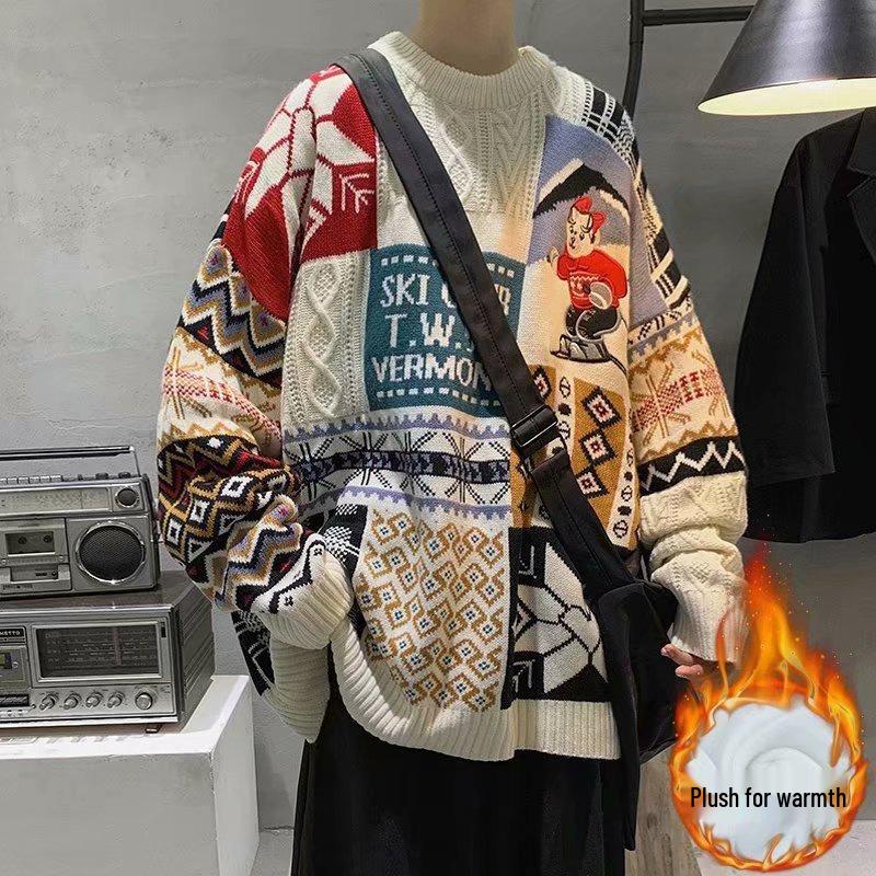 Men's Christmas Sweater: Thick, Warm Knitwear in Hong Kong Style - Trendy, Loose-Fit for Couples