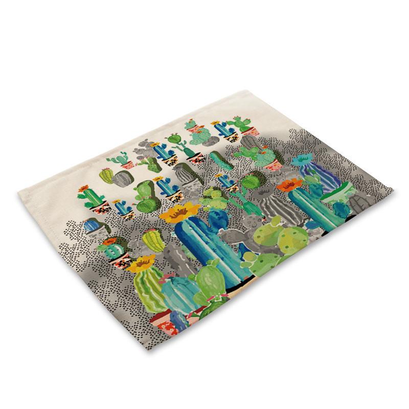 

Cactus Pattern Placemat Dining Table Mat Linen Drink Coaster Bowl Cup Mats Kitchen Pads 45*30cm Home Decor 2pcs 30x45cm