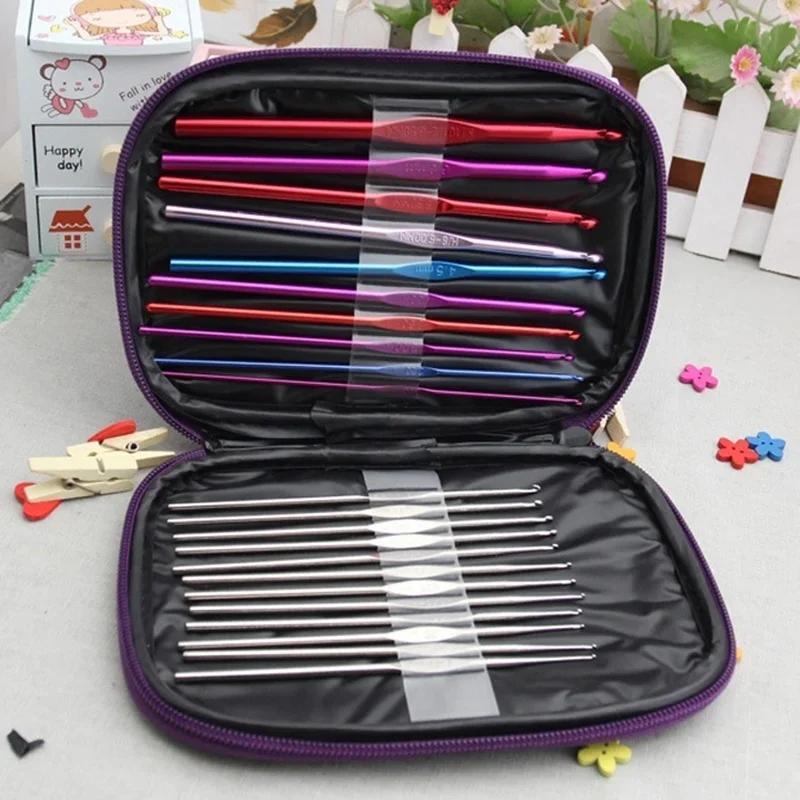22pcs/Set Crochet Hooks Needles Stitches Knitting Craft Case Crochet Agulha Set Weaving Tools Sewing Tools