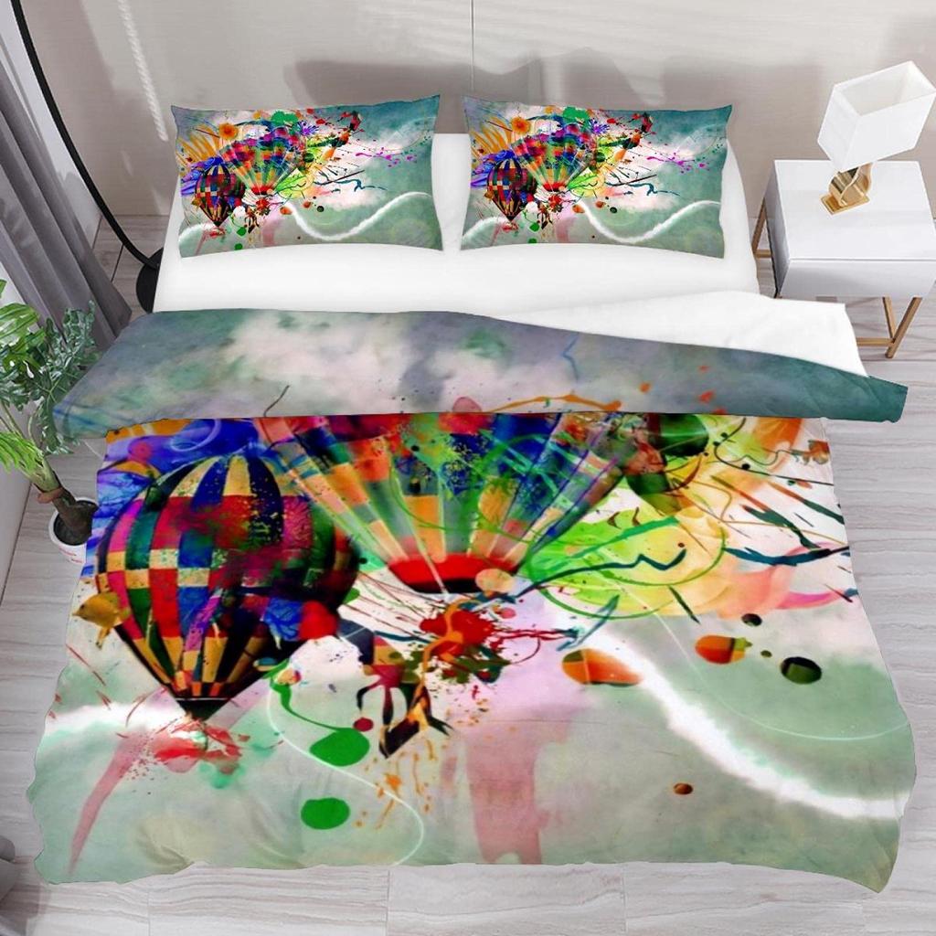Hot Air Balloon Comforter Cover Set Vintage Bedspread Cover for Kids Landscape Quilt Cover Microfiber Polyester Bedding Set 3pcs