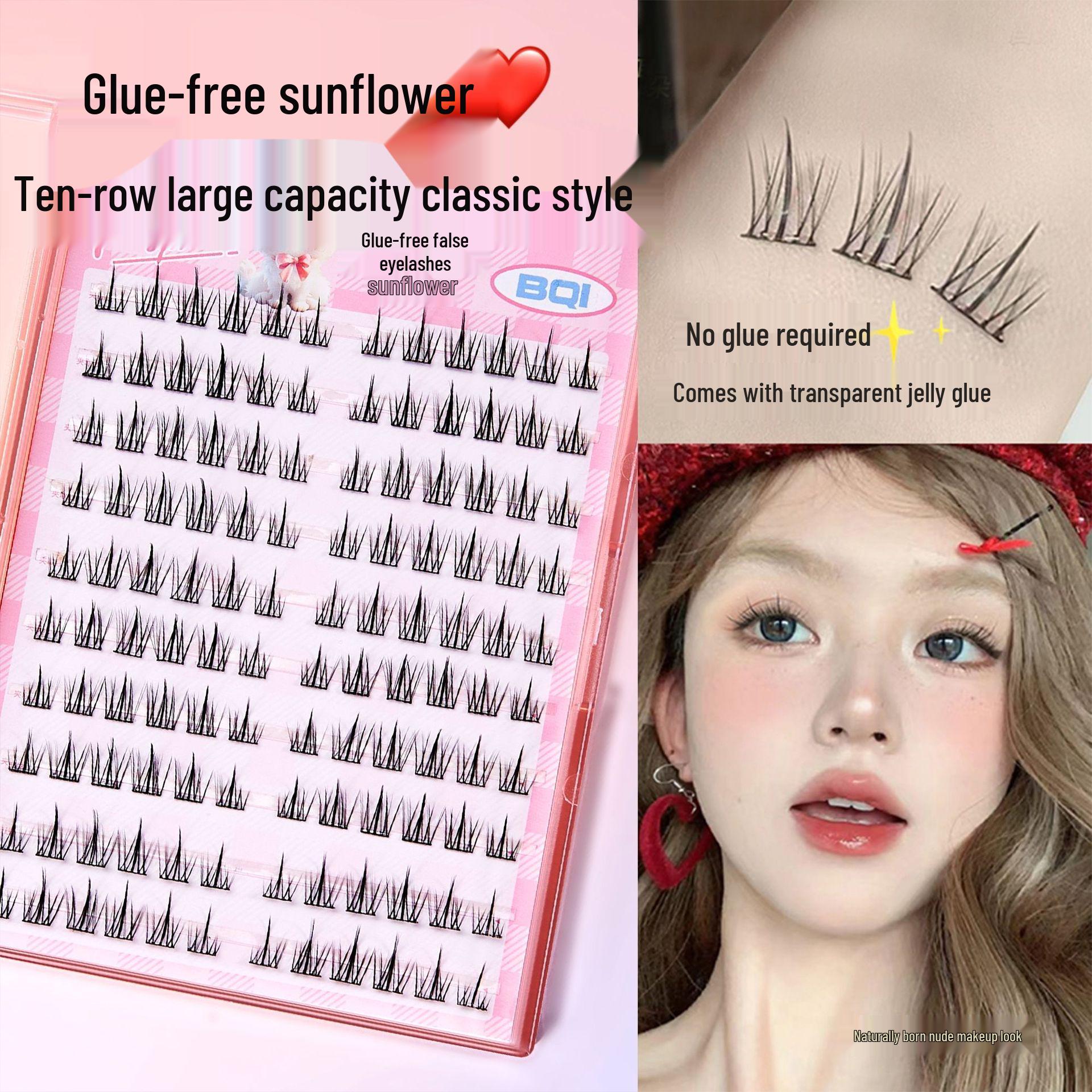 

BQI Large Capacity Self-Adhesive Ten-Row False Eyelashes – Natural, Cluster, No Glue Needed