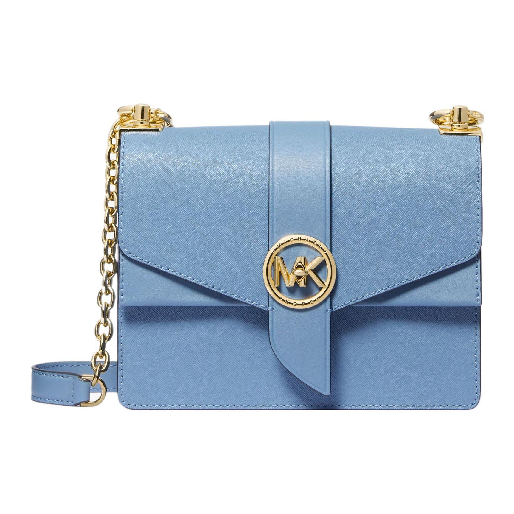 

Michael Kors MK Greenwich Letter Round Logo Chain Flap Leather Shoulder Crossbody Bag Women bags Light-Blue 32S1GGRC0L-457 Basic Set (Bag+Dust Bag)