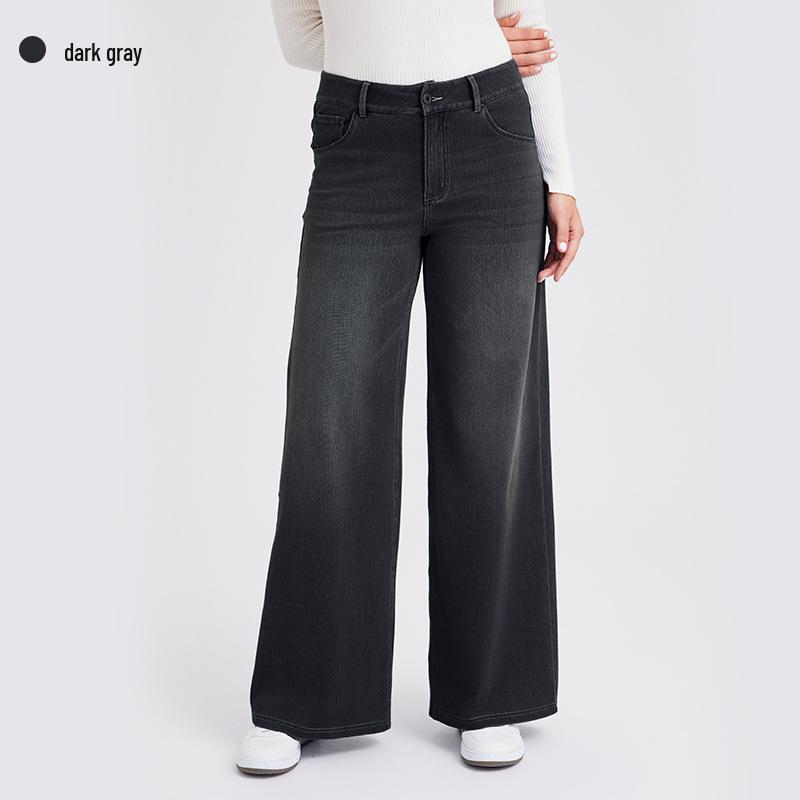 

High-Waist Elastic Wide-Leg Denim Pants with Multi-Pockets and Hip-Lift Design for Women Large