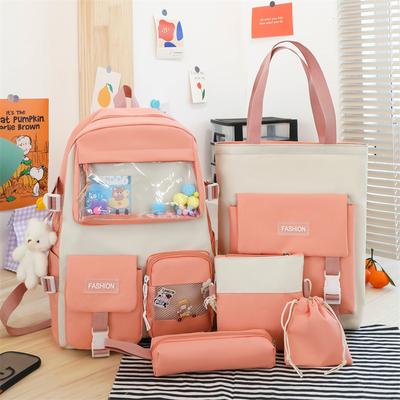 School Bag New Large-capacity Student School Bag Four-piece Canvas Backpack Campus Middle School Student Lightweight Backpack