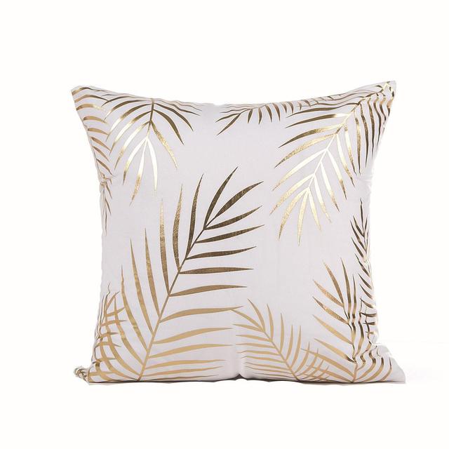 Golden Love Leaves Bronzing Cushion Decorative Pillow Black And White Velvet Pillowcase Home Decor Sofa Throw Pillows 17*17Inch