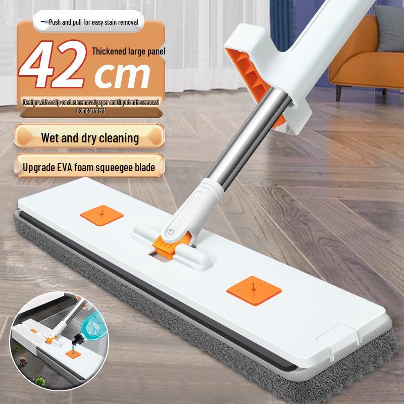 Hands-Free Flat Mop: Wet & Dry Use for Effortless Cleaning and Superior Water Absorption 42cm Hands-Free Mop (2 Pads)
