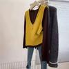 Two-piece Set of I-shaped Vest, Suspenders Stacked On Round Neck Long-sleeved Knitted Sweater, Women's New Early Autumn Top