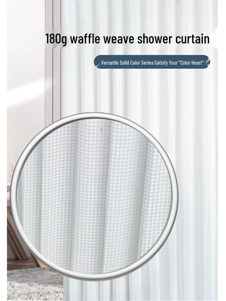 Zatwierdzona przez blogerów biała żakardowa waflowa zasłona prysznicowa - Bez dziurkowania, wodoodporna, gruba tkanina