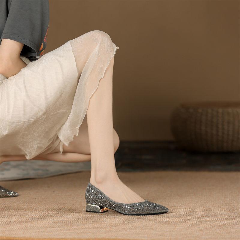 Móda 2025 Návrhářská Dámská Obuv Trafa Křišťálové Lodičky Nízký Podpatek Párty Nevěsta Svatba Dámské Flitrované Mokasíny Dámské Šaty Vysoké Podpatky
