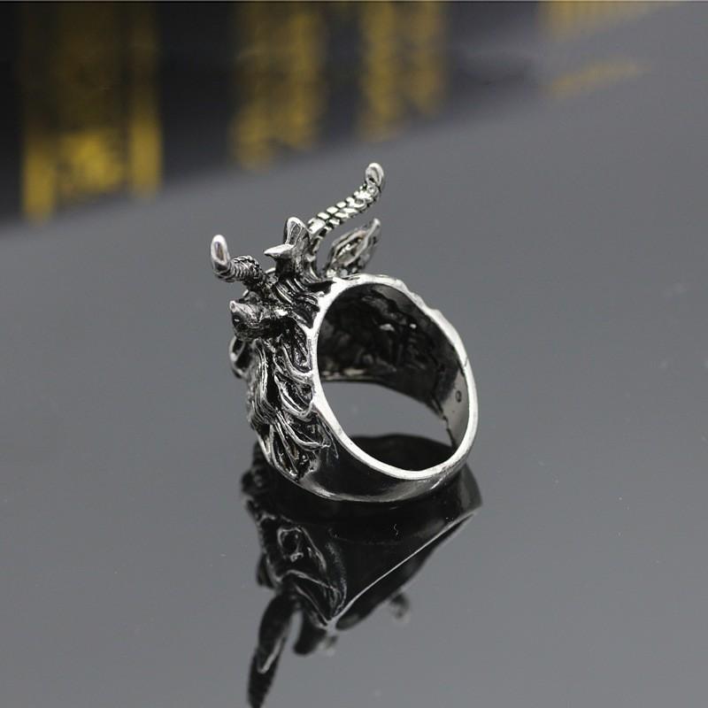 Adjustable Sterling Goat Head Pentagram Ring Men Women Vintage Punk Statement Jewelry