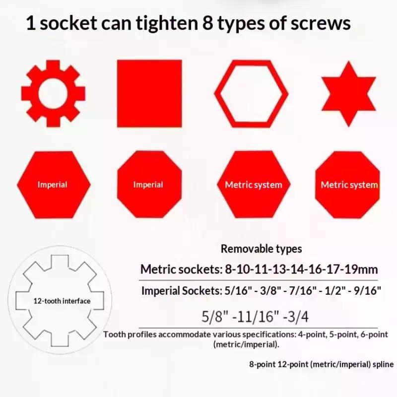 52/48 In 1 Hand Spline Bolts Sleeve Works Multi-Tool Set Universal Ratchet Socket Multipurpose Wrench With 360 Degree Rotation