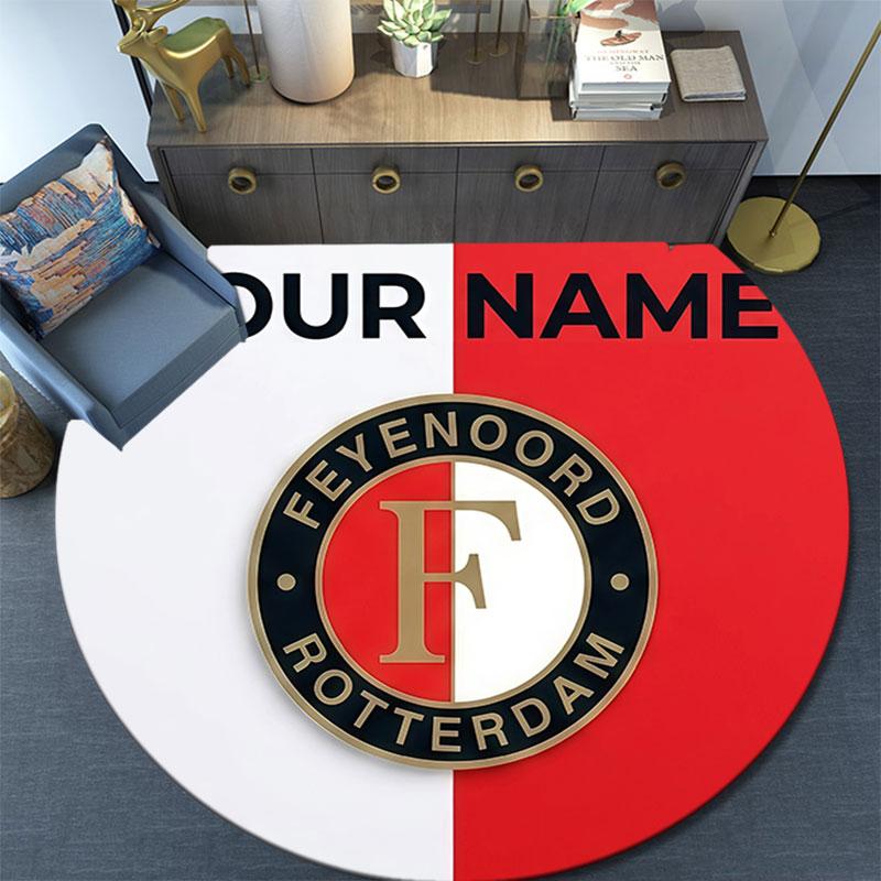 Custom Name,Feyenoord Rotterdam Pattern Round rug,Carpet Rug for Living Room Bedroom Playroom ,Non-slip Floor Mat,Holiday Gifts and Birthday Gifts.