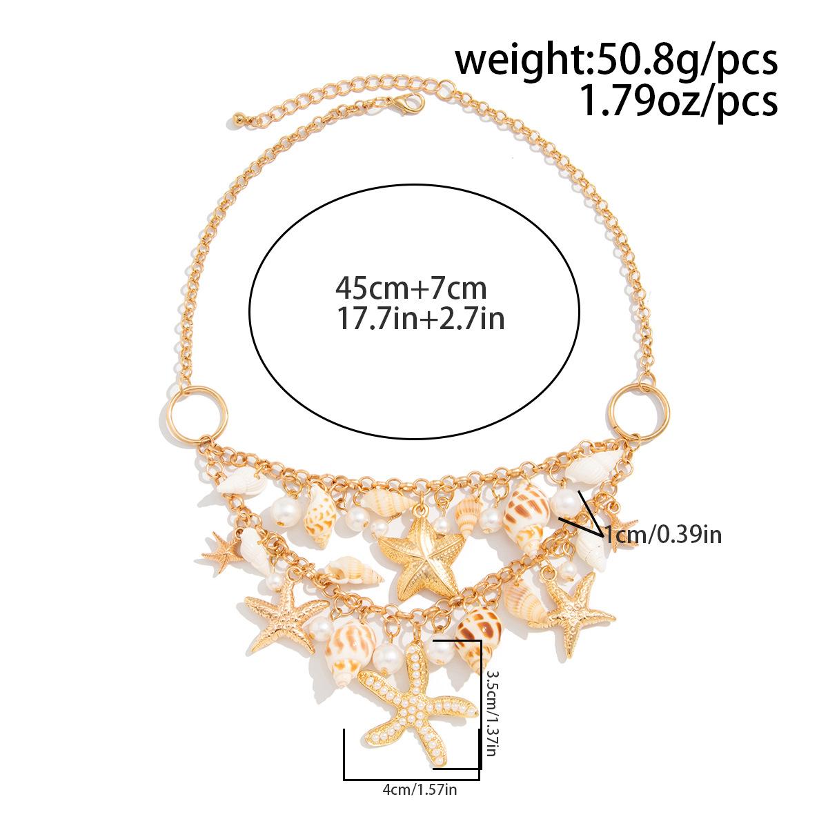 Bohemia Handmade Natural Conch Shell Starfish Metal Chain Necklace for Women Pearl Shells Sea Snail Pendant Choker Beach Jewelry
