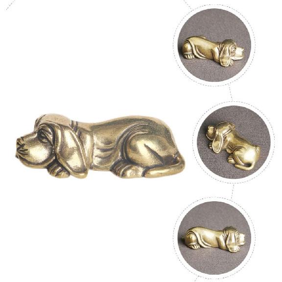 BESPORTBLE Gold Dog Figurines, Feng Shui Brass Dog Statue Small Brass Animal Figurines Puppy Sculpture for Home Decor Collectible