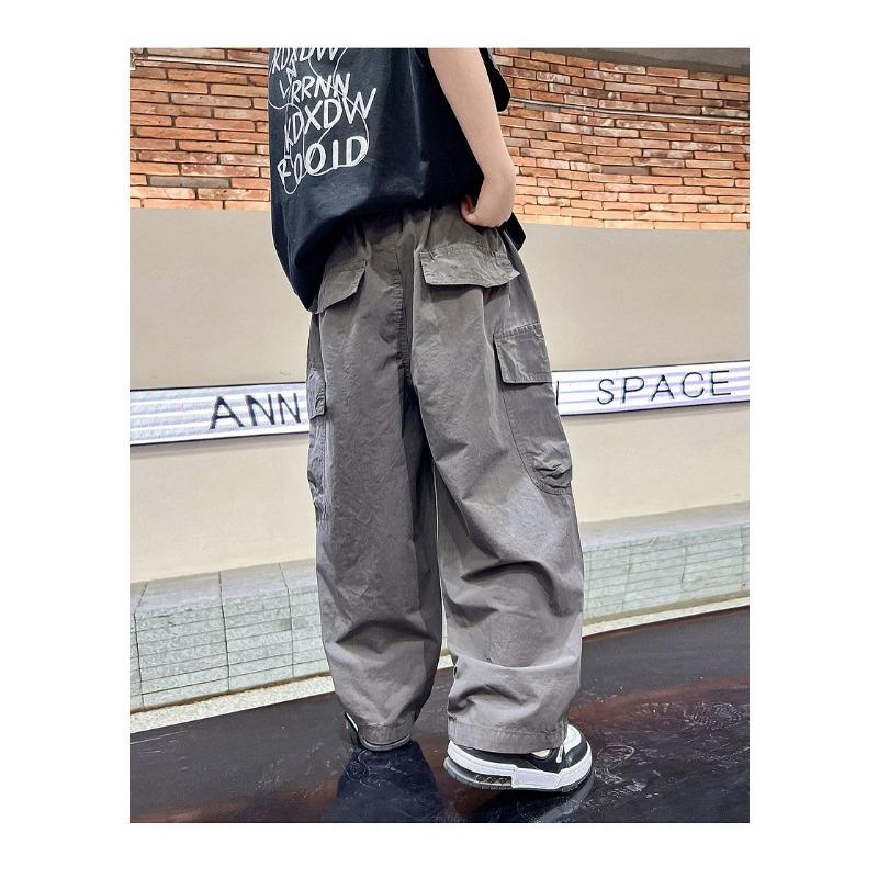 Boys Casual Loose Straight Wide Leg Thin Cargo Long Pants For Kids