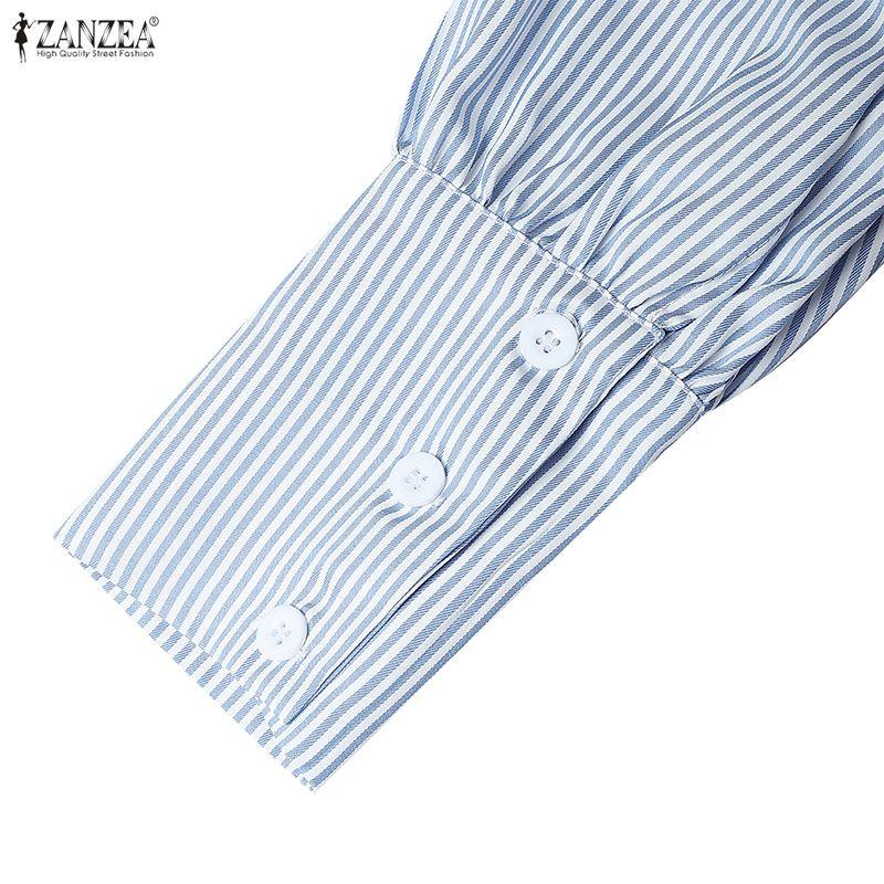 ZANZEA Women Casual Stripe Splice Long Sleeve Elegant Long Dress