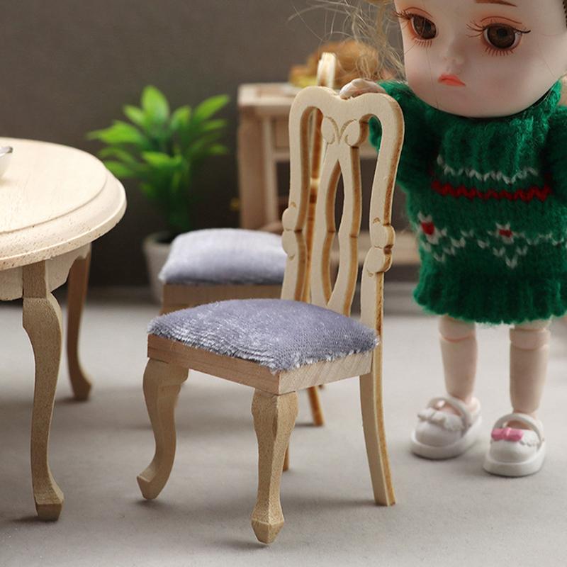 5Pcs/Set 1/12 Dollhouse Miniature Furniture Wooden Dining Table Chair Set Toys