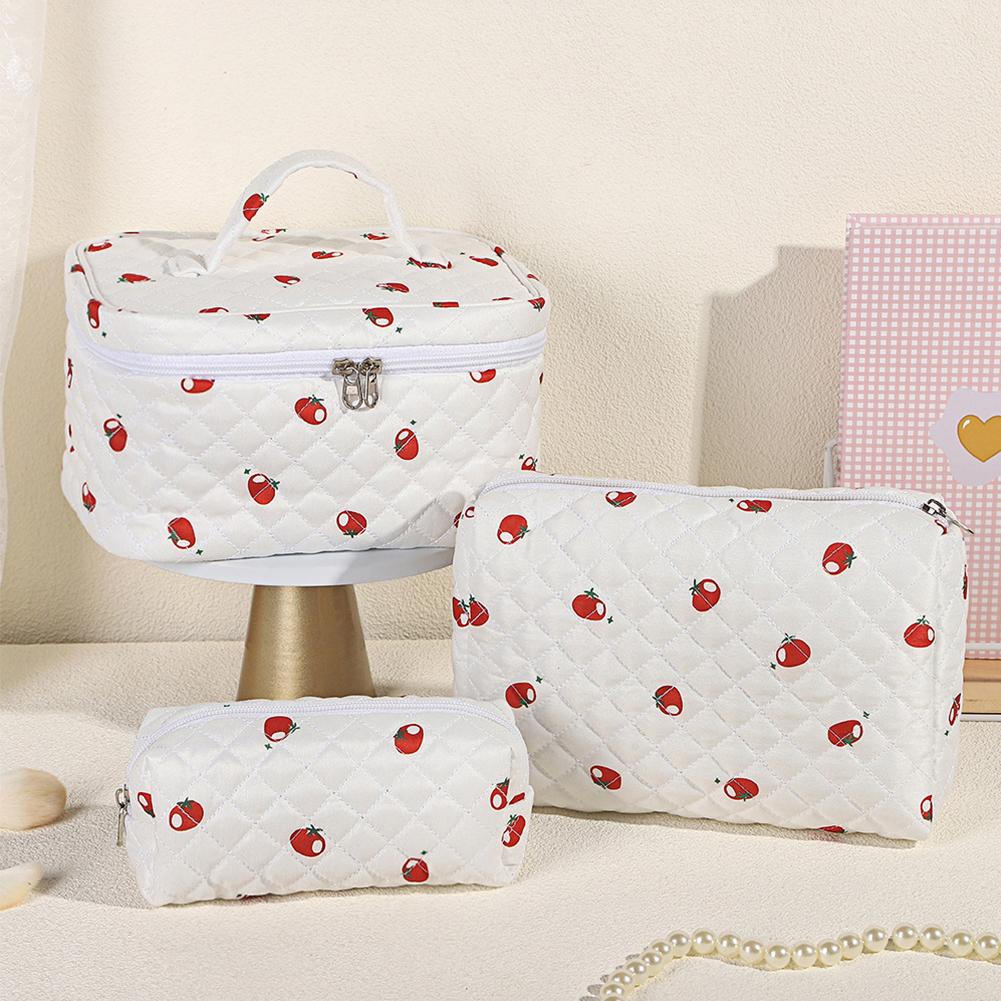3Pcs Cosmetic Bag Cute Floral Cotton Toiletry Bag Zipper Toiletry Organizer Bag Travel Cosmetic Bag for Women Girls