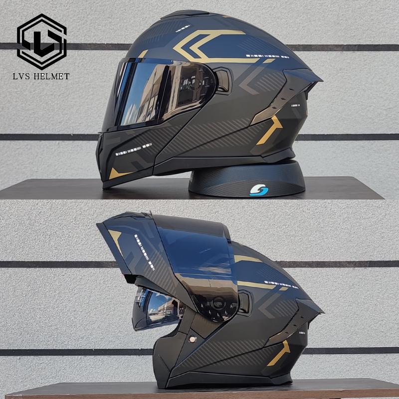 LVS Latest Motorcycle Helmet Dual Lens Modular Flip Helmet Suitable for Both Men and Women, Road Travel Full Helmet DOT 909