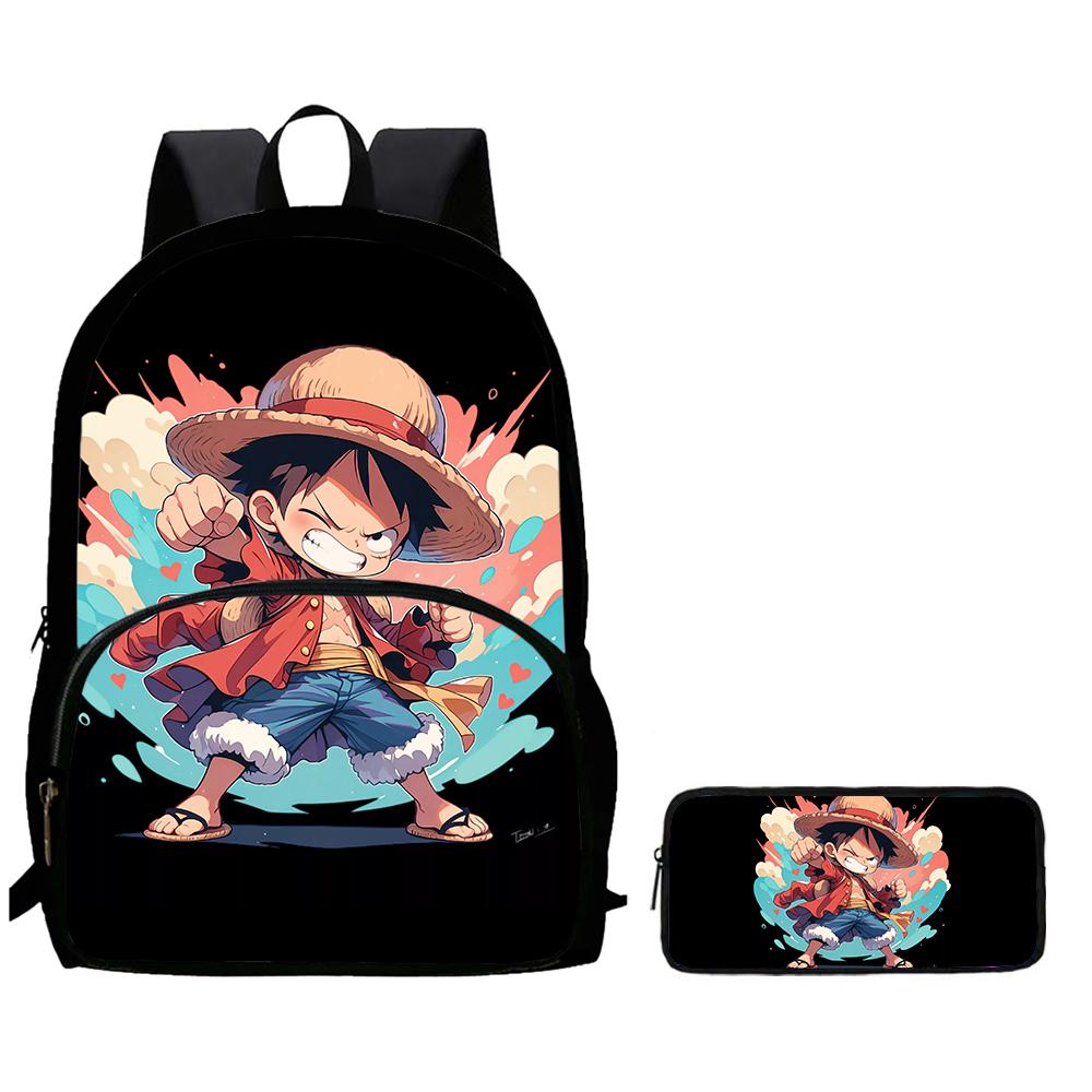 Cartoon ONE PIECE 2Pcs Set Mochila Lightweight Large Capacity Front Pocket School Backpack with Pencil Case for Boys Girls Trip