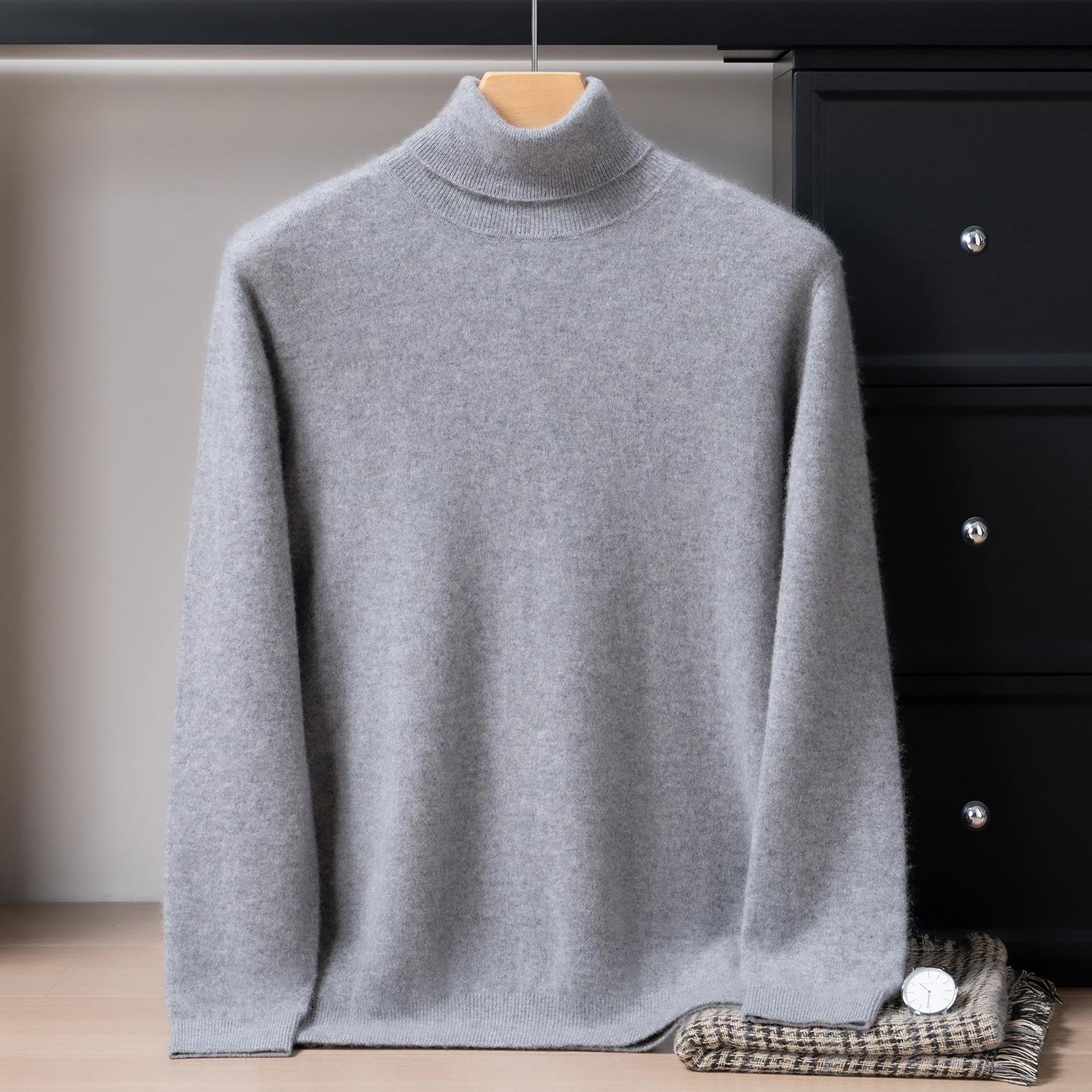Herren Kaschmir Pullover mit hohem Kragen - Unifarben, Locker, Warm und Bequem, Gestrickte Basis Schicht Large kohle