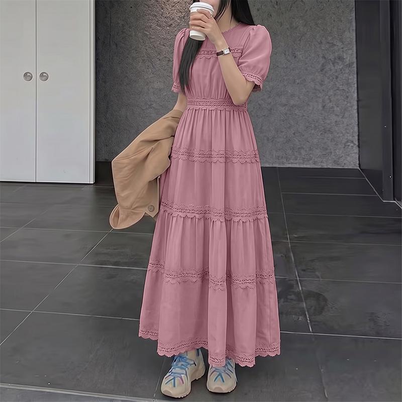 ZANZEA Women Elegant Round Neck Summer Casual Short Sleeve Long Dress