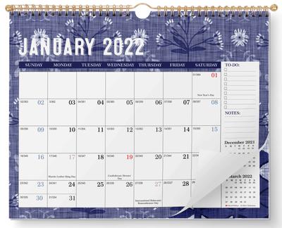 Inkdotpot 13x11 Nástěnný kalendář - Platí do prosince 2023 Závěsný spirálově vázaný měsíční kalendář 2022-2023 pro domov nebo kancelář