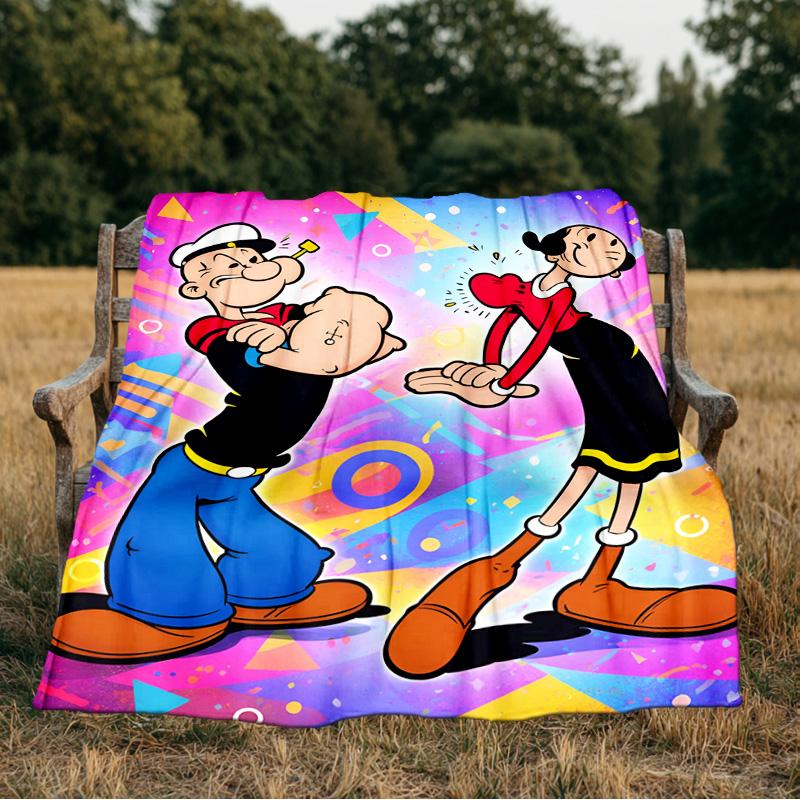 Po-peye And Olive In Action Blanket Flannel Throw for Sofa, Indoor, Camping, Living Room, Office, Chair, And Bed Soft Birthday Gift