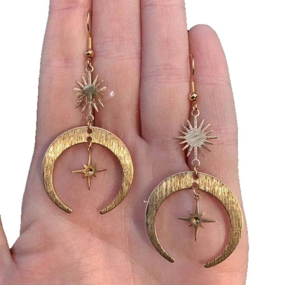 Bohemia Personality Gold Color Stainless Steel Sun Crescent Moon Star Dangle Earrings for Women Charm Jewelry Accessories Gift
