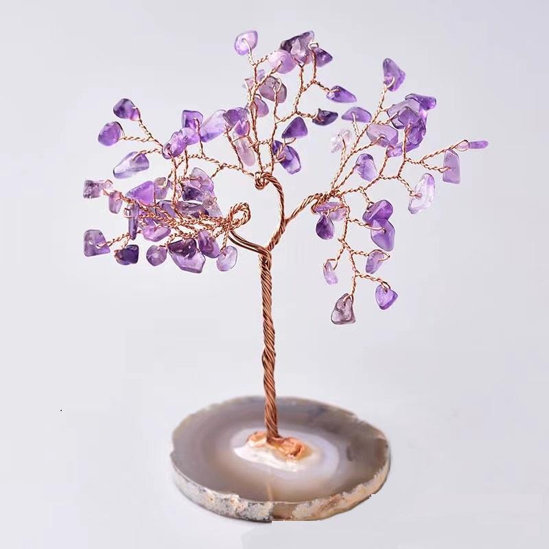 Money Tree Natural Crystal Healing Stone Base Reiki Quartz Gemstones Copper Wire Wrapped Plant Crafts Feng Shui Home Decor Gifts